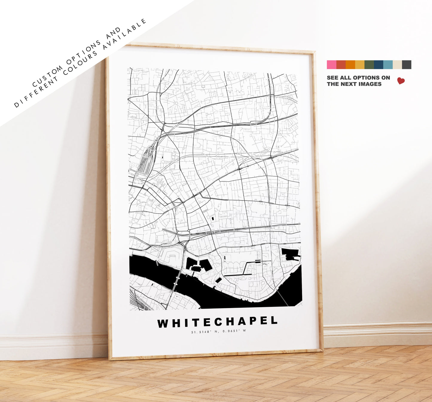 Whitechapel Map Print - Minimalist City Map Poster - Map Art - London, UK - Whitechapel Print - Poster - Different Colours Available