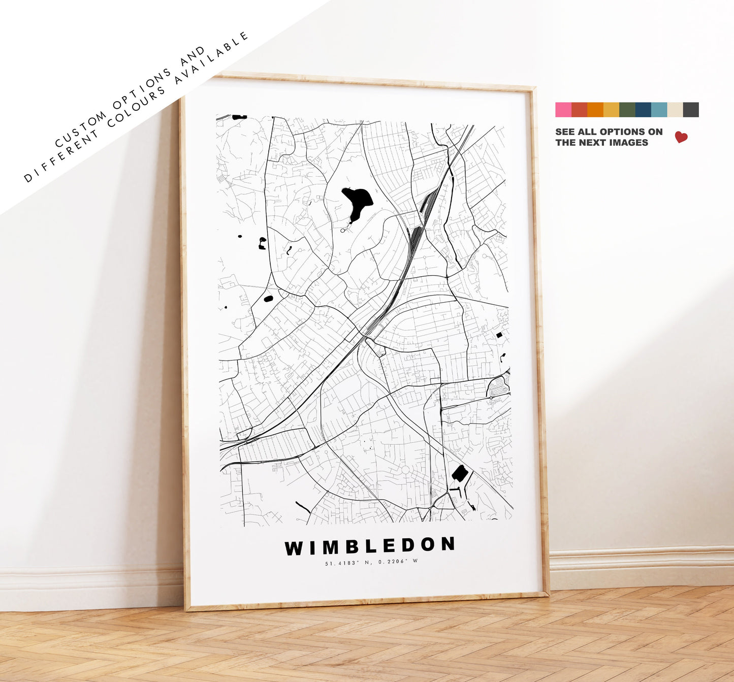 Wimbledon Map Print - Minimalist City Map Poster - Map Art - London, UK - Wimbledon Print - Poster - Different Colours Available