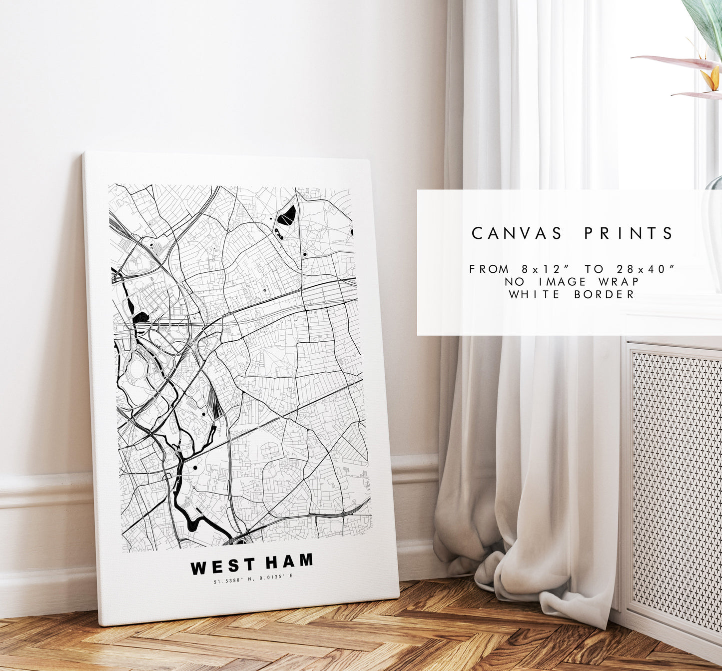 West Ham Map Print - Minimalist City Map Poster - Map Art - London, UK - West Ham Print - Poster - Different Colours Available