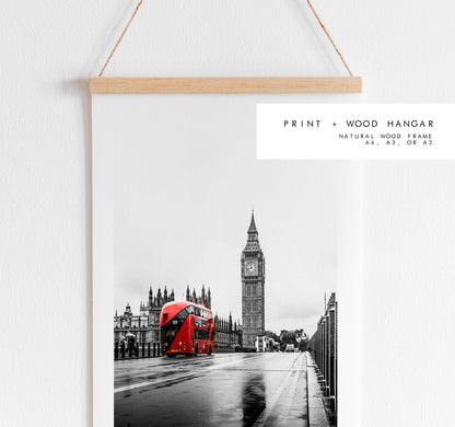 London Print - London Photography Print - Fine Art Photography - London Print - Poster - Wall Art - Westminster Bridge - London Bus - Red