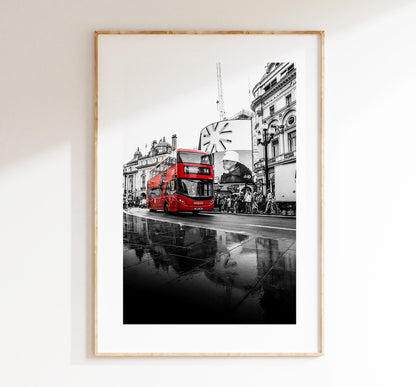 Piccadilly Circus London Photography Print - Fine Art Photography - London Print - Poster - Wall Art - Black and White - London Bus - Mono