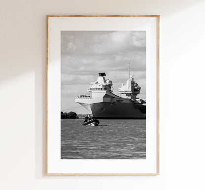 HMS Queen Elizabeth - Photography Print - Portsmouth and Southsea Prints - Wall Art -  Frame and Canvas Options - Portrait - BW