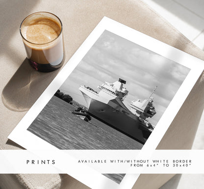 HMS Queen Elizabeth - Photography Print - Portsmouth and Southsea Prints - Wall Art -  Frame and Canvas Options - Portrait - BW