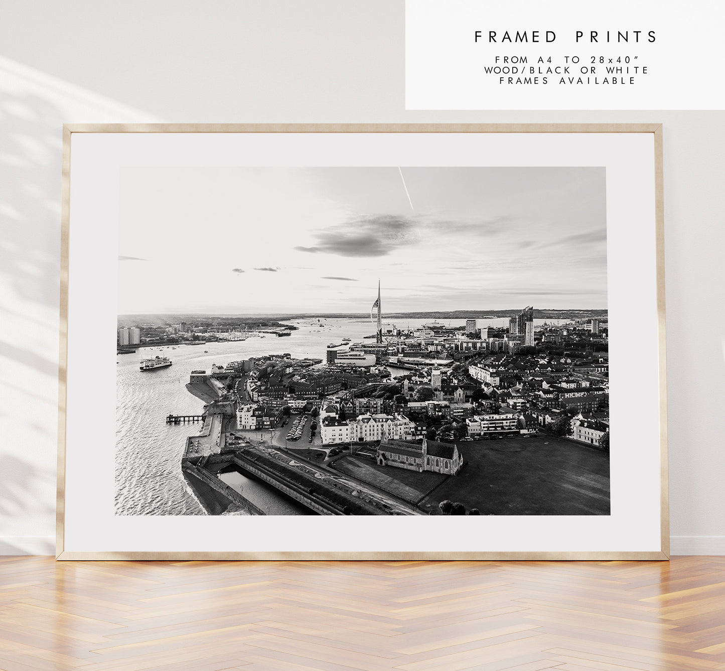 Portsmouth Skyline - Photography Print - Portsmouth and Southsea Prints - Wall Art -  Frame and Canvas Options - Landscape - Aerial - BW