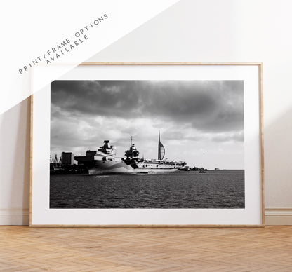 HMS Queen Elizabeth - Photography Print - Portsmouth and Southsea Prints - Wall Art -  Frame and Canvas Options - Landscape - BW