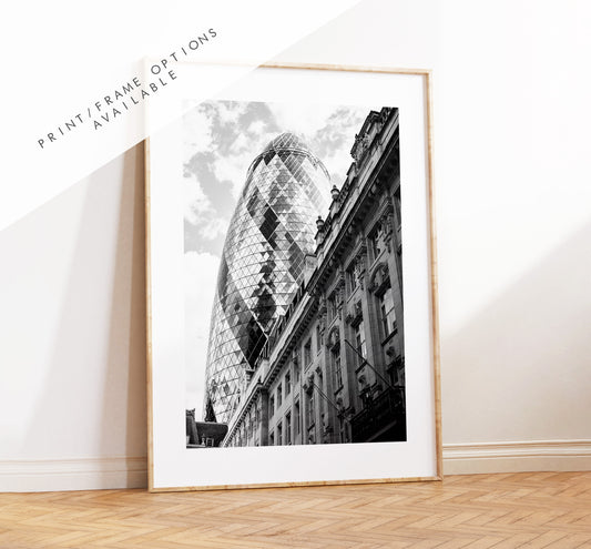 Gherkin London Print- London Photography Print - Fine Art Photography - London Print - Poster - Wall Art - Black and White - Monochrome