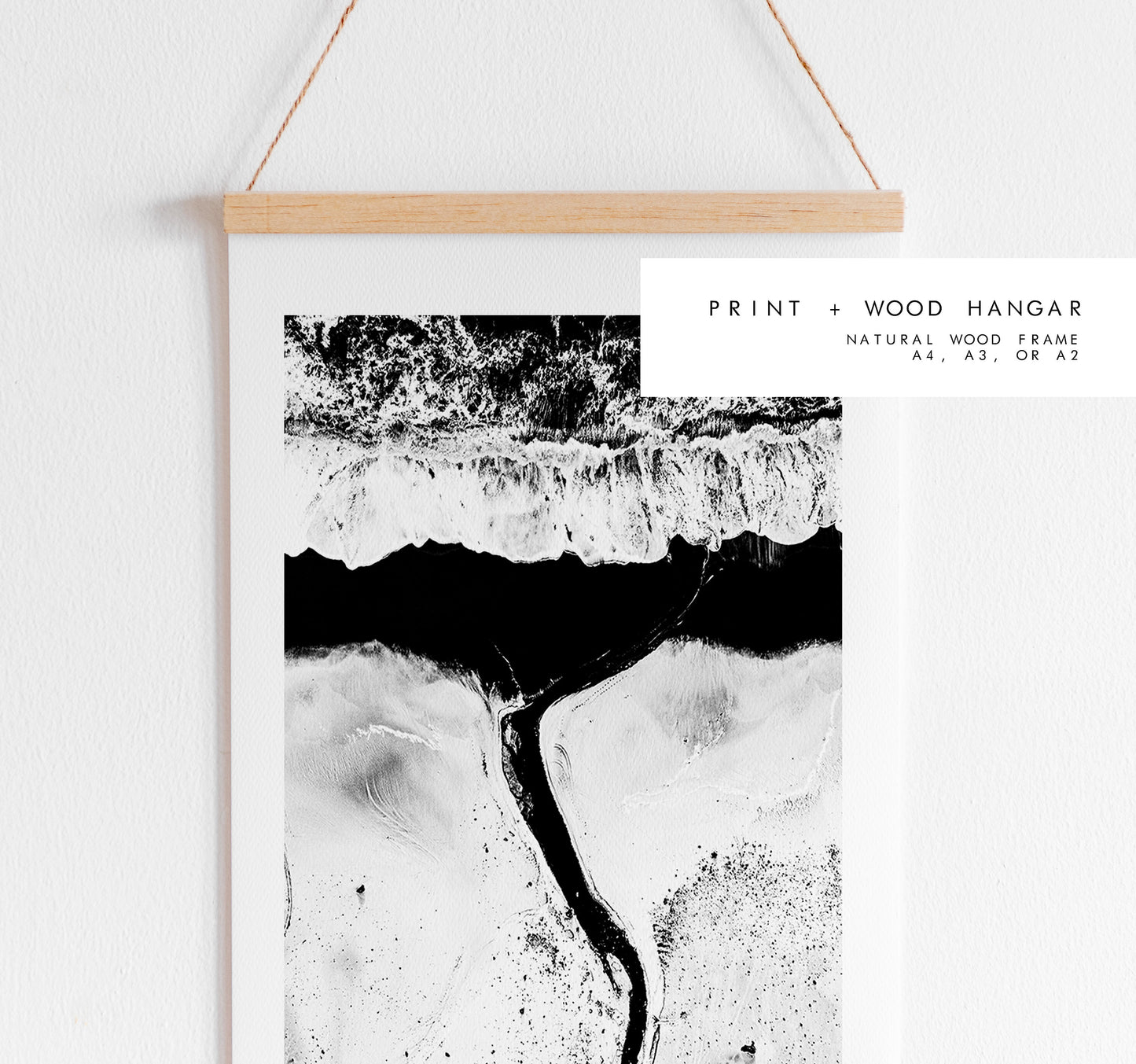 Black Beach - Iceland Photography Print - Iceland Wall Art - Iceland Poster - Aerial Photography - Black and White Photography - Minimalist