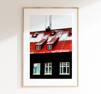 Icelandic Architecture - Iceland Photography Print - Iceland Wall Art - Iceland Poster - Icelandic Houses - Iceland Architecture - Red Black