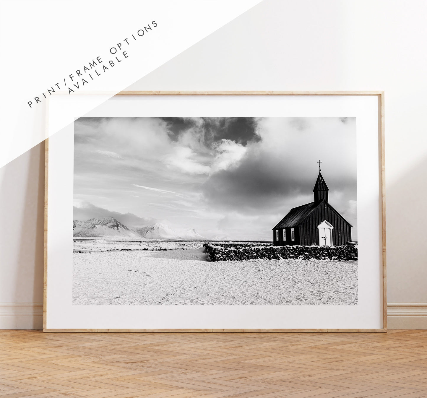 Budir Church - Iceland Photography Print - Iceland Wall Art - Iceland Poster - Black and White Photography - Landscape - Architecture - Art