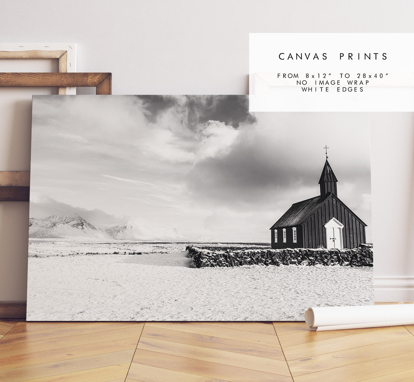 Budir Church - Iceland Photography Print - Iceland Wall Art - Iceland Poster - Black and White Photography - Landscape - Architecture - Art