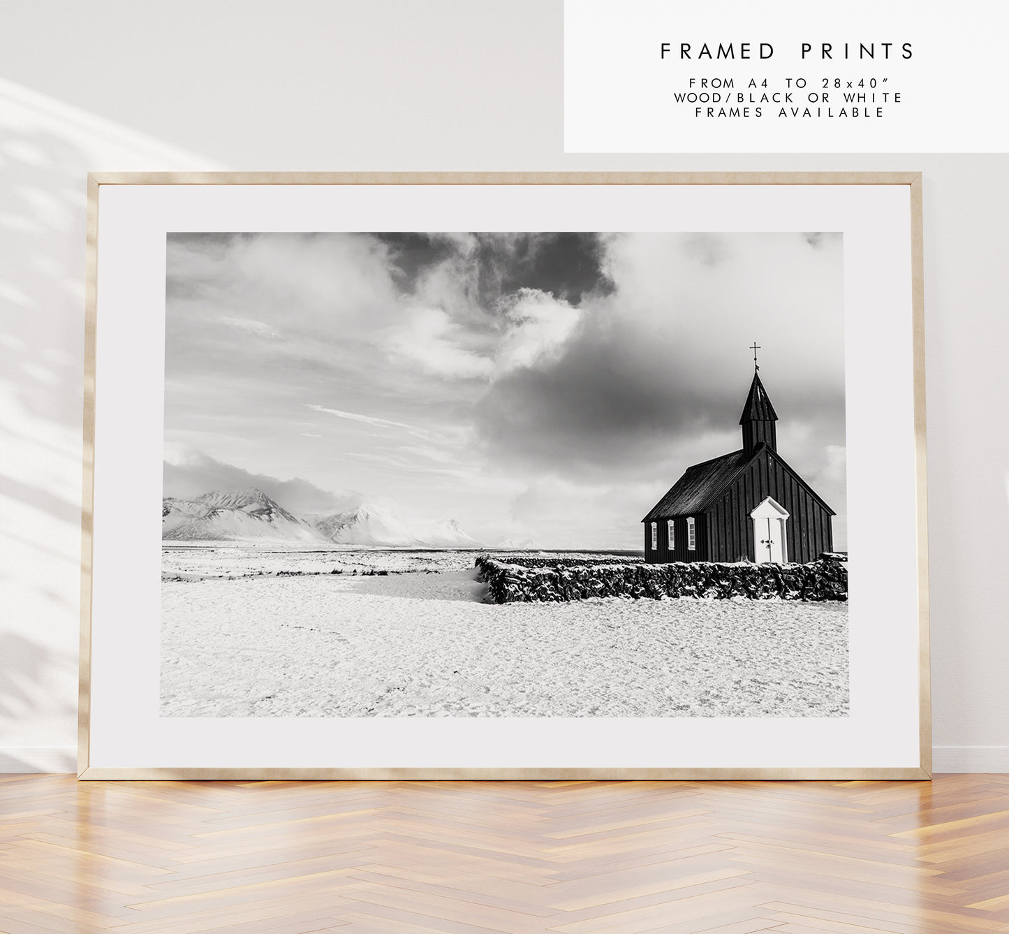 Budir Church - Iceland Photography Print - Iceland Wall Art - Iceland Poster - Black and White Photography - Landscape - Architecture - Art