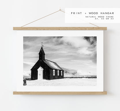 Budir Church Print - Iceland Photography Print - Iceland Wall Art - Iceland Poster - Black and White Photography - Landscape - Black Church