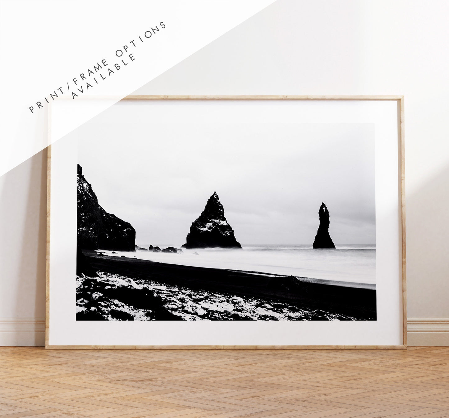 Reynisfjara Beach - Iceland Photography Print - Iceland Wall Art - Iceland Poster - Black and White Photography - Landscape Beach Print