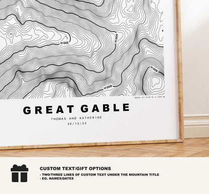 Great Gable Print - Contour Map -  Great Gable Lake District Map - Lake District - Topographic Map - Print - Poster - Wall Art - Topography