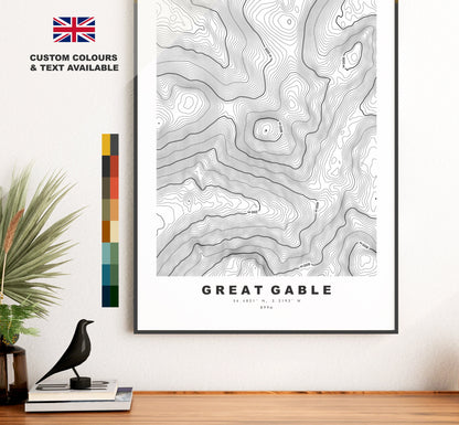 Great Gable Print - Contour Map -  Great Gable Lake District Map - Lake District - Topographic Map - Print - Poster - Wall Art - Topography