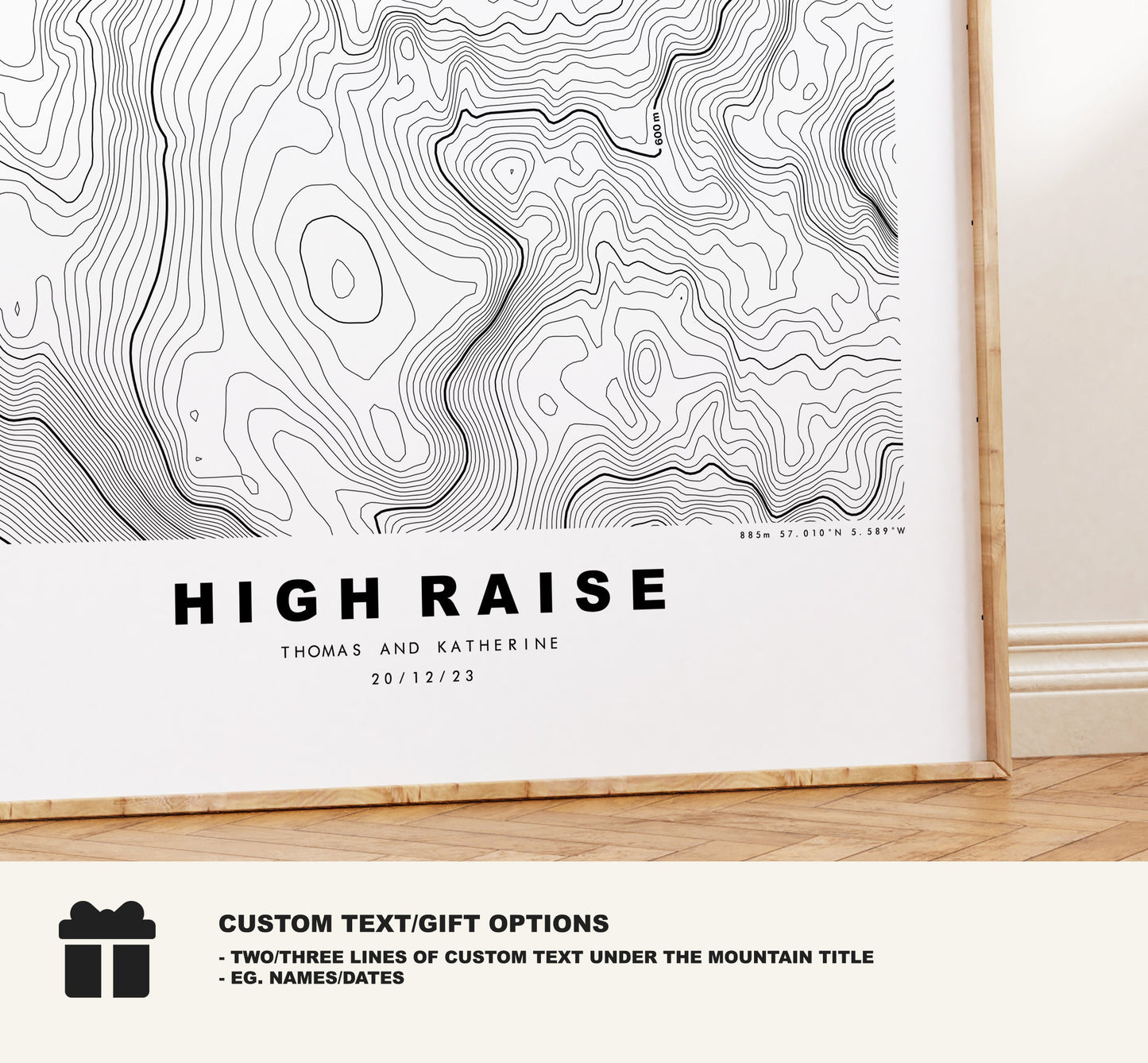 High Raise Print - Contour Map - High Raise Lake District - Lake District - Topographic Map - Print - Poster - Wall Art - Map - Topography