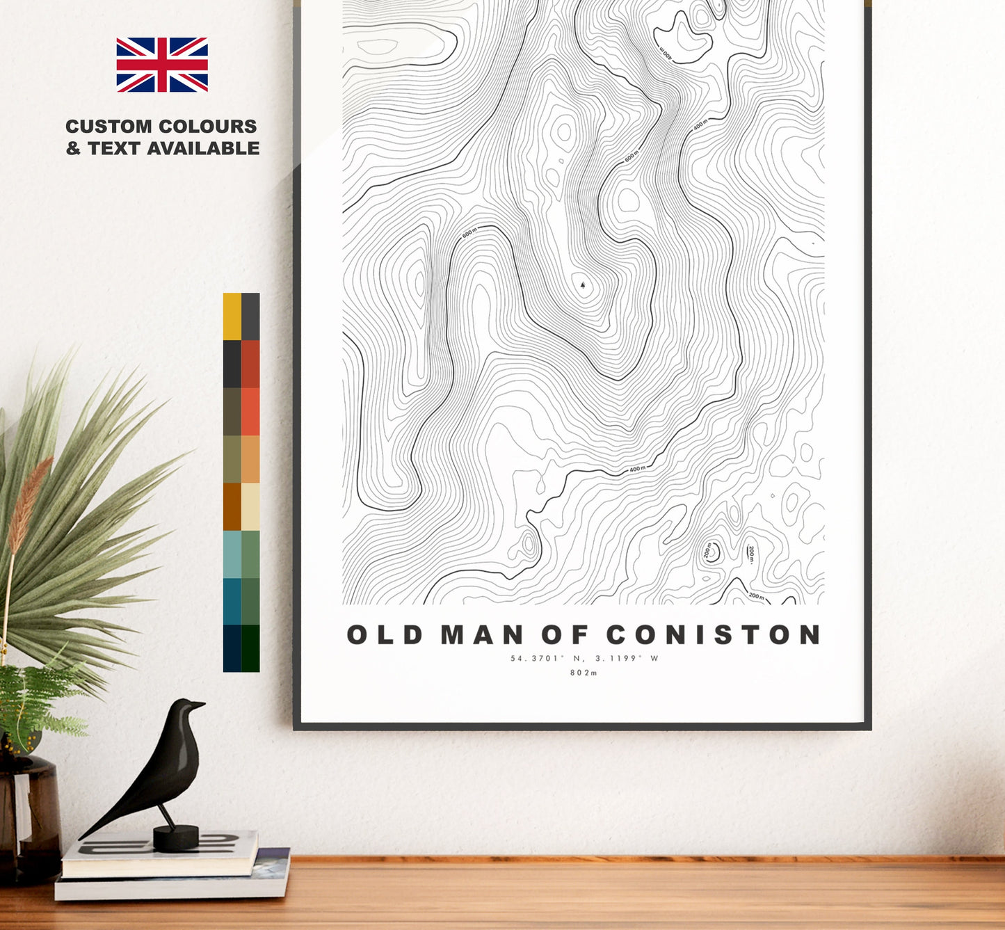 Old Man of Coniston Print - Contour Map - Old Man of Coniston Map - Lake District - Topographic Map - Print - Poster - Wall Art - Topography