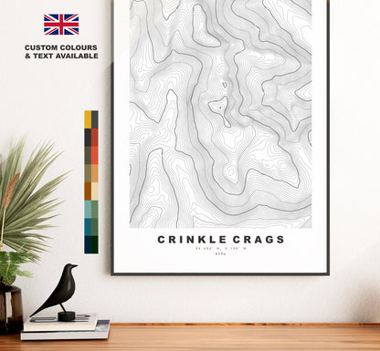 Crinkle Crags Print - Contour Map -  Crinkle Crags Lake District Map - Lake District - Topographic Map - Print - Poster - Wall Art