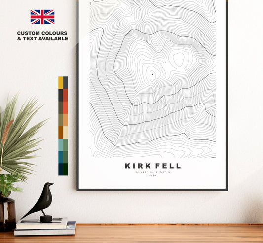 Kirk Fell Print - Contour Map -  Kirk Fell Lake District Map - Lake District - Topographic Map - Print - Poster - Wall Art - Topography