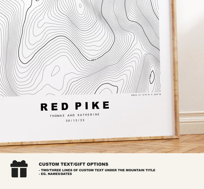 Red Pike Print - Contour Map -  Red Pike Lake District Map - Lake District - Topographic Map - Print - Poster - Wall Art - Topography