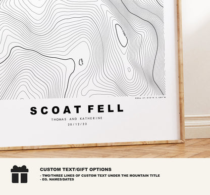 Scoat Fell Print - Contour Map -  Scoat Fell Lake District Map - Lake District - Topographic Map - Print - Poster - Wall Art - Topography