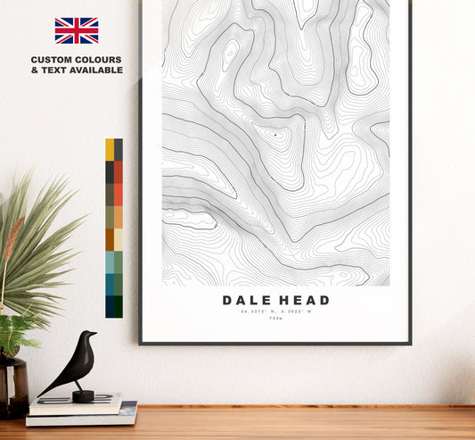 Dale Head Print - Contour Map -  Dale Head Lake District Map - Lake District - Topographic Map - Print - Poster - Wall Art - Topography