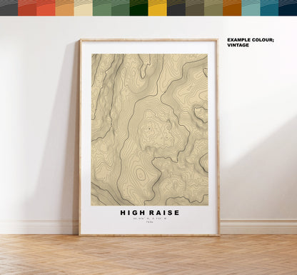 High Raise Print - Contour Map - High Raise Lake District - Lake District - Topographic Map - Print - Poster - Wall Art - Map - Topography