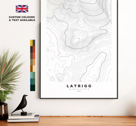 Latrigg Print - Contour Map -  Latrigg Lake District Map - Lake District - Topographic Map - Print - Poster - Wall Art - Topography