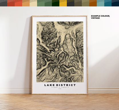 Lake District Print - Contour Map -  Lake District Map - Topographic Map - Print - Poster - Wall Art - Lake District Gift - Topography