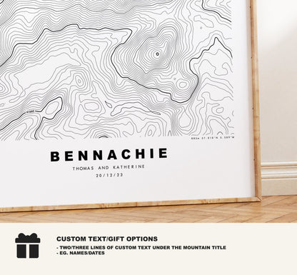 Bennachie Print - Contour Map - Bennachie Poster - Scotland - Topographic Map - Print - Wall Art - Bennachie Map - Oxen Craig