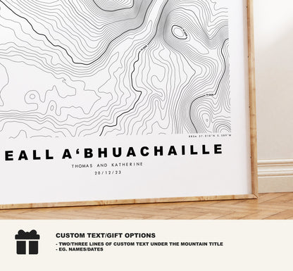 Meall a Bhuachaille Print - Contour Map - Meall a Bhuachaille Poster - Scotland - Topographic Map - Print - Art - Meall a Bhuachaille Map