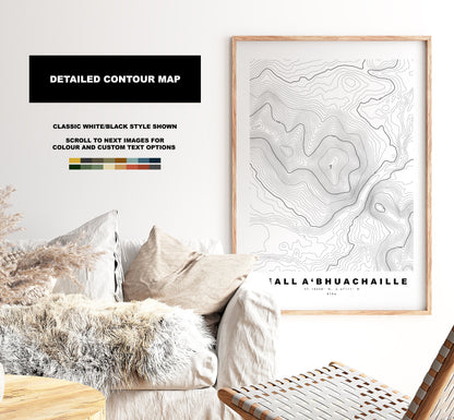 Meall a Bhuachaille Print - Contour Map - Meall a Bhuachaille Poster - Scotland - Topographic Map - Print - Art - Meall a Bhuachaille Map