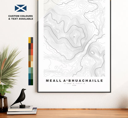 Meall a Bhuachaille Print - Contour Map - Meall a Bhuachaille Poster - Scotland - Topographic Map - Print - Art - Meall a Bhuachaille Map