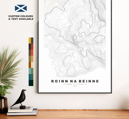 Roinn na Beinne Print - Contour Map - Roinn na Beinne Poster - Scotland - Topographic Map - Print - Wall Art - Roinn na Beinne Map