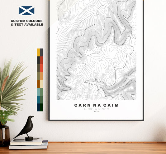 Carn Na Caim Print - Contour Map - Carn Na Caim Poster - Scotland - Topographic Map - Print - Wall Art - Carn Na Caim Map