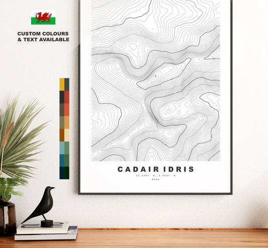 Cadair Idris Print - Contour Map - Snowdonia - Wales - Topographic Map - Print - Poster - Wall Art - Cadair Idris Poster - Gift - Topography