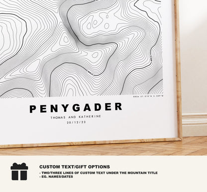 Penygader Print - Contour Map - Snowdonia - Wales - Topographic Map - Print - Poster - Wall Art - Penygader Poster - Gift - Topography