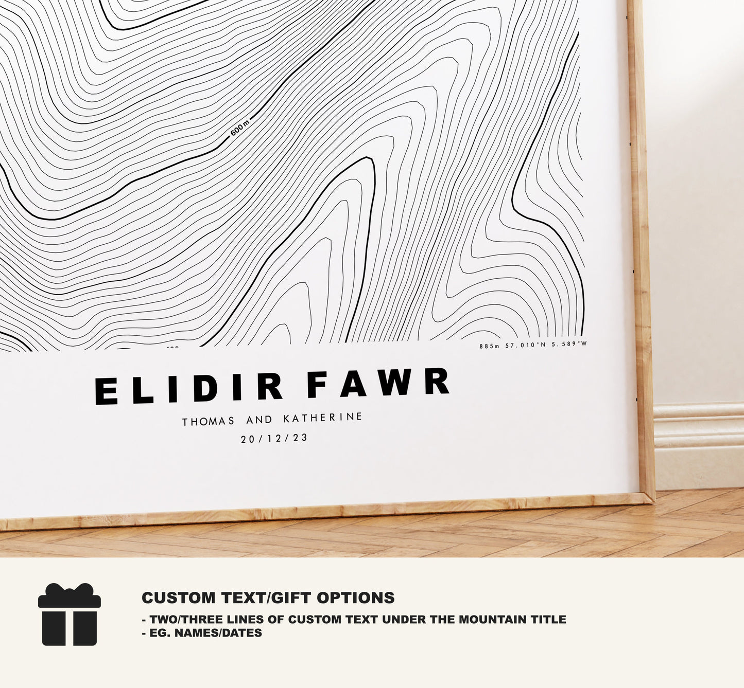 Elidir Fawr Print - Contour Map - Snowdonia - Wales - Topographic Map - Print - Poster - Wall Art - Elidir Fawr Poster - Gift - Topography