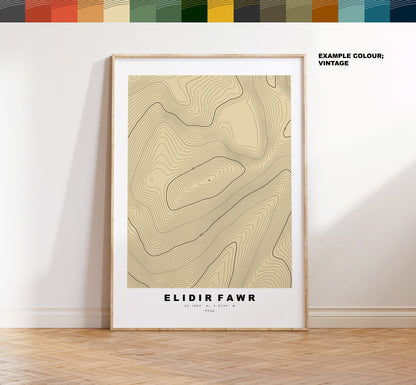 Elidir Fawr Print - Contour Map - Snowdonia - Wales - Topographic Map - Print - Poster - Wall Art - Elidir Fawr Poster - Gift - Topography