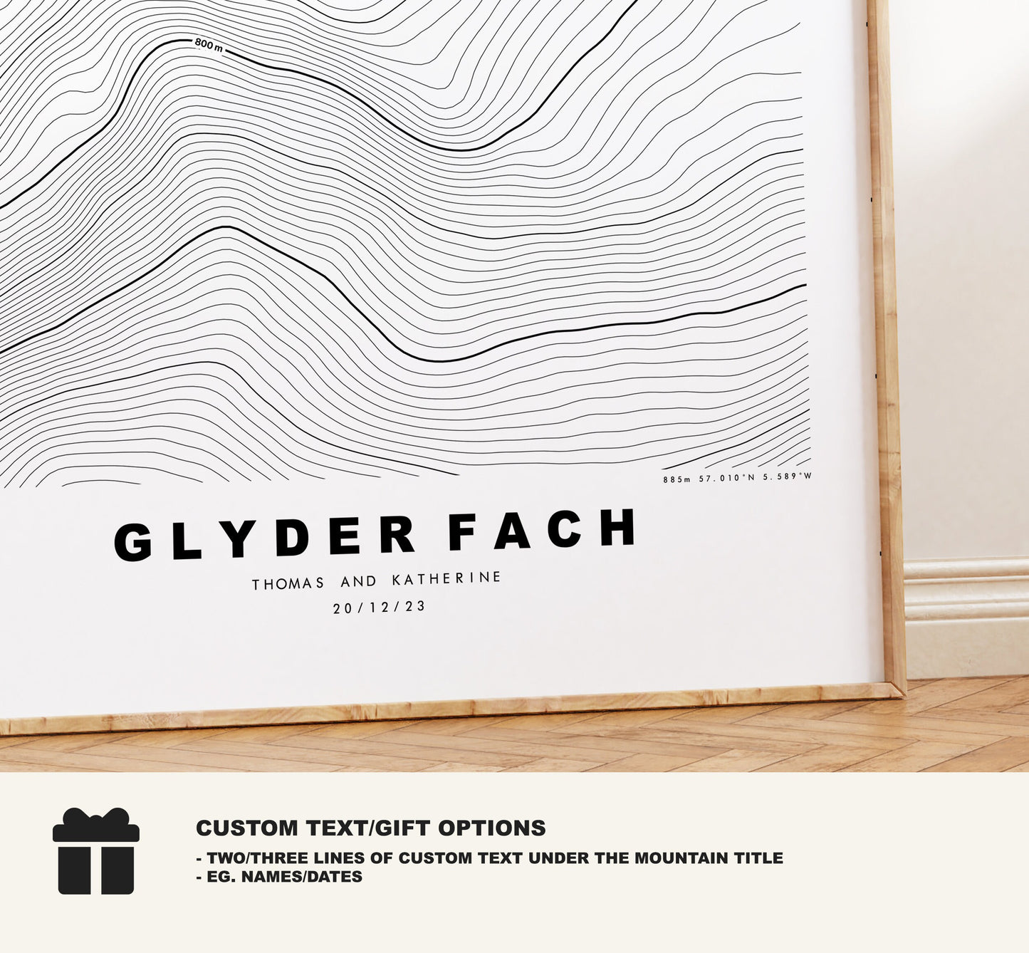 Glyder Fach Print - Contour Map - Snowdonia - Wales - Topographic Map - Print - Poster - Wall Art - Glyder Fach Poster - Relief Map