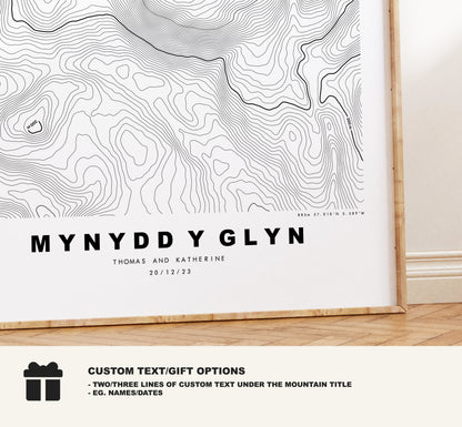 Mynydd y Glyn Print - Contour Map - Cardiff - Wales - Topographic Map - Print - Poster - Wall Art - Mynydd y Glyn Poster - Map Print