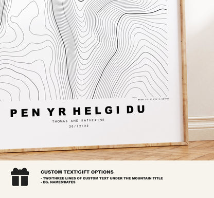 Pen Yr Helgi Du Print - Contour Map - Snowdonia - Wales - Topographic Map - Print - Poster - Wall Art -  Pen Yr Helgi Du Poster - Topography