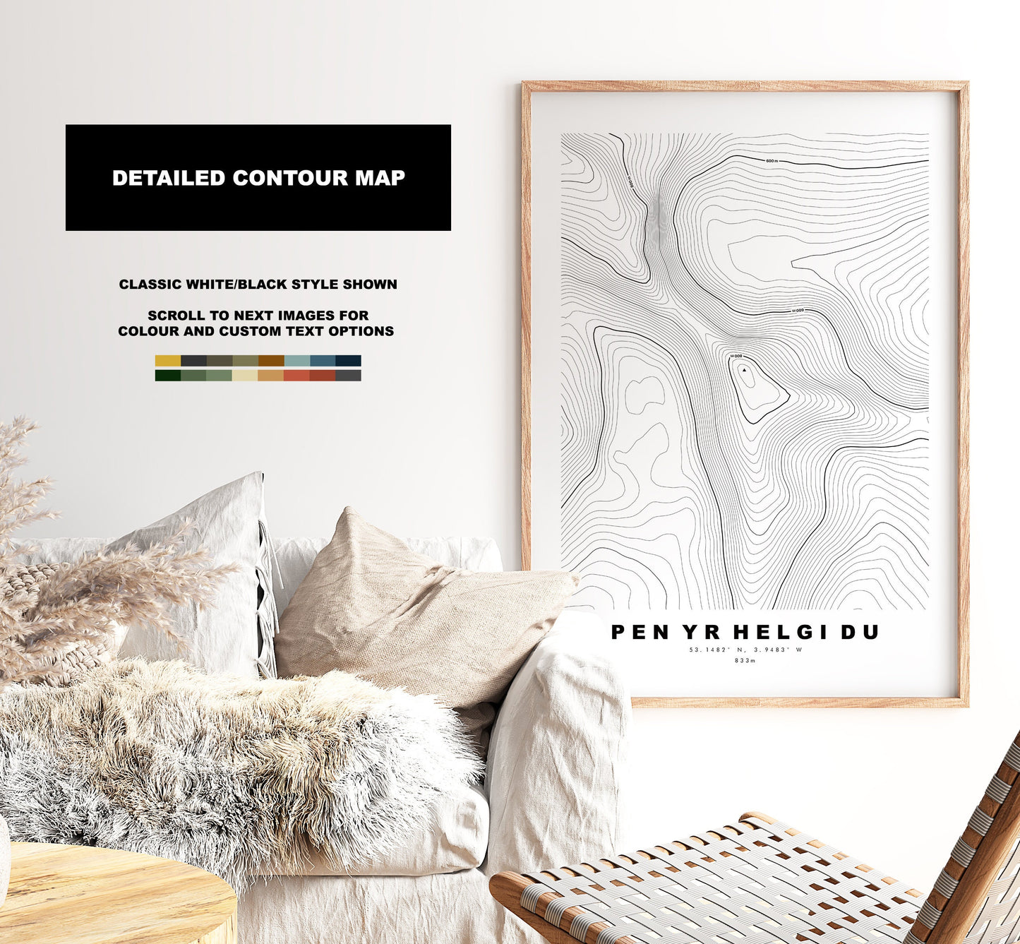 Pen Yr Helgi Du Print - Contour Map - Snowdonia - Wales - Topographic Map - Print - Poster - Wall Art -  Pen Yr Helgi Du Poster - Topography