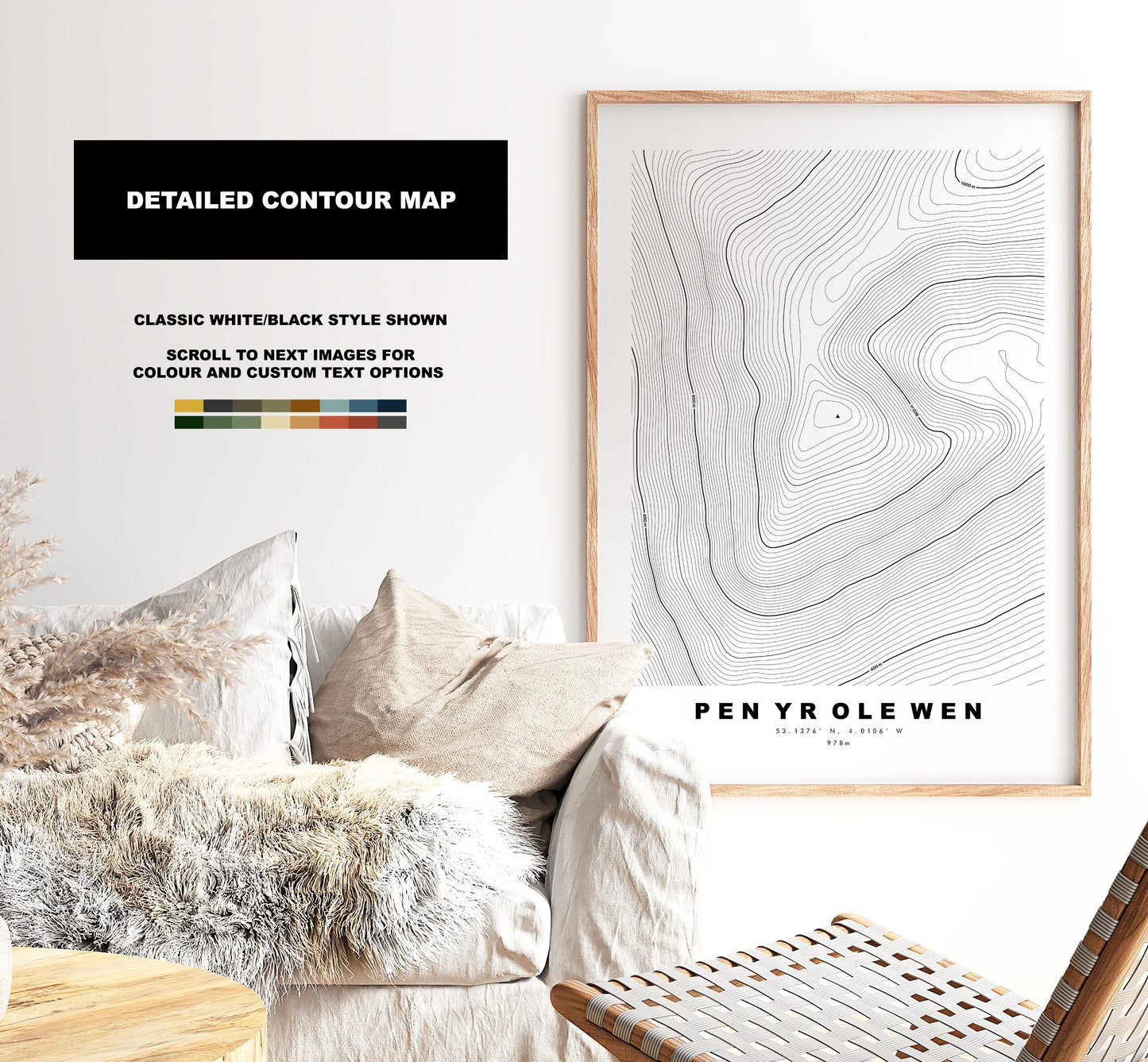 Pen Yr Ole Wen Print - Contour Map - Snowdonia - Wales - Topographic Map - Print - Poster - Wall Art - Pen Yr Ole Wen Poster - Topography