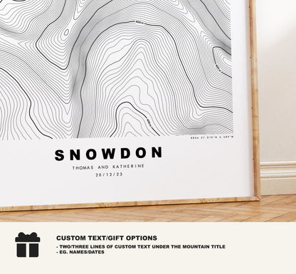 Snowdon Print - Contour Map - Snowdon Poster - Wales - Topographic Map - Print - Poster - Wall Art - Mt Snowdon Map - Yr Wddfa - Topography