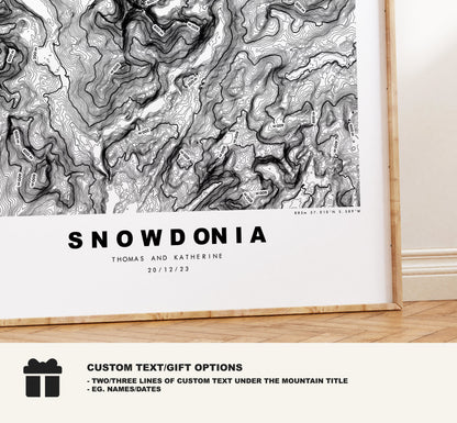 Snowdonia Print - Contour Map -  Snowdonia Map - Topographic Map - Print - Poster - Wall Art - Snowdonia Gift - Snowdon - Topography - Wales