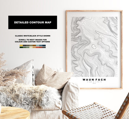 Waun Fach Print - Contour Map - Black Mountains - Wales - Topographic Map - Print - Poster - Wall Art - Waun Fach Poster - Map Print