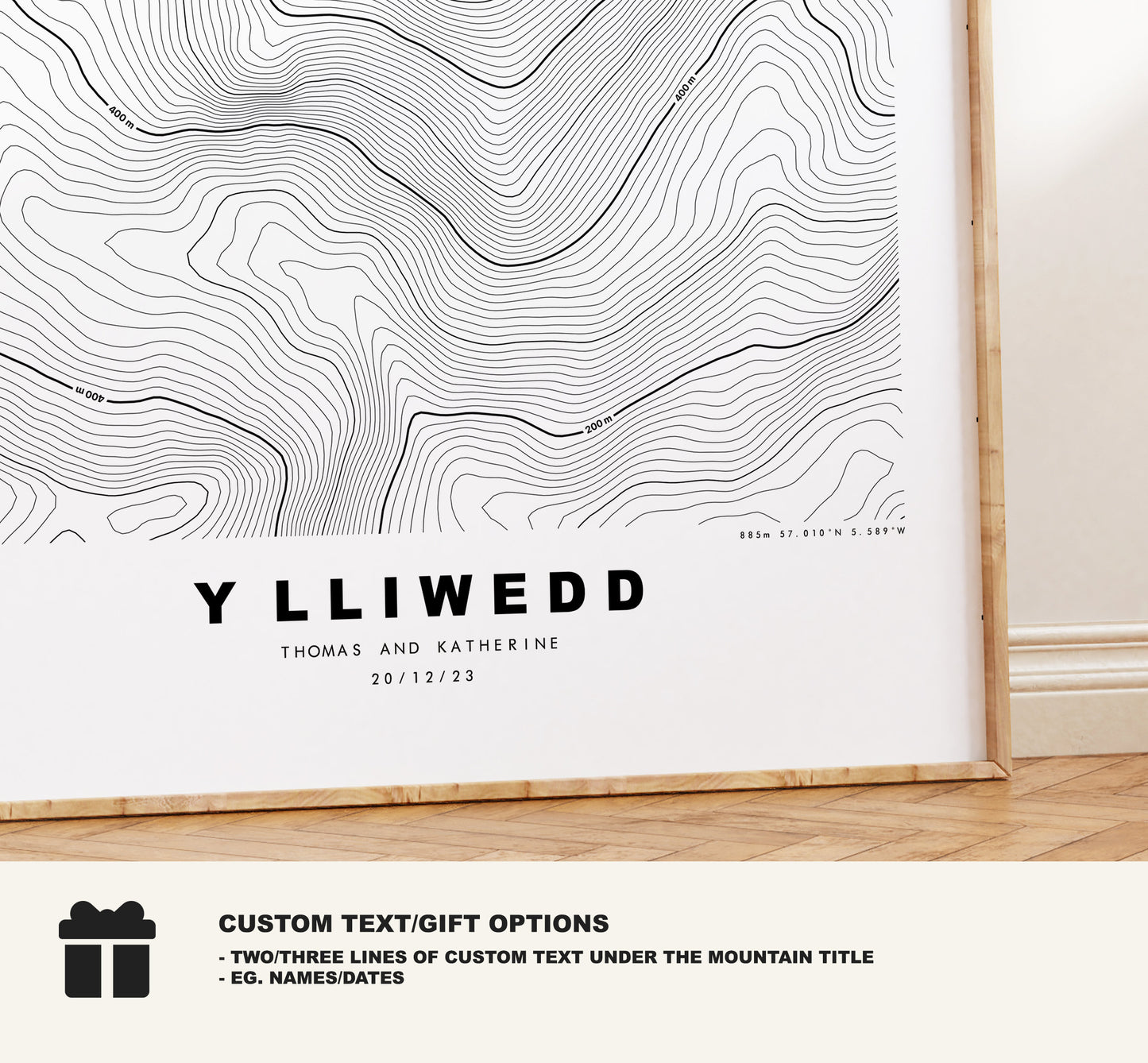 Y Lliwedd Print - Contour Map - Snowdonia - Wales - Topographic Map - Print - Poster - Wall Art -  Y Lliwedd Poster - Gift - Topography