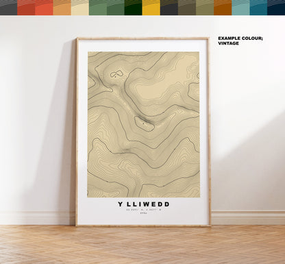 Y Lliwedd Print - Contour Map - Snowdonia - Wales - Topographic Map - Print - Poster - Wall Art -  Y Lliwedd Poster - Gift - Topography