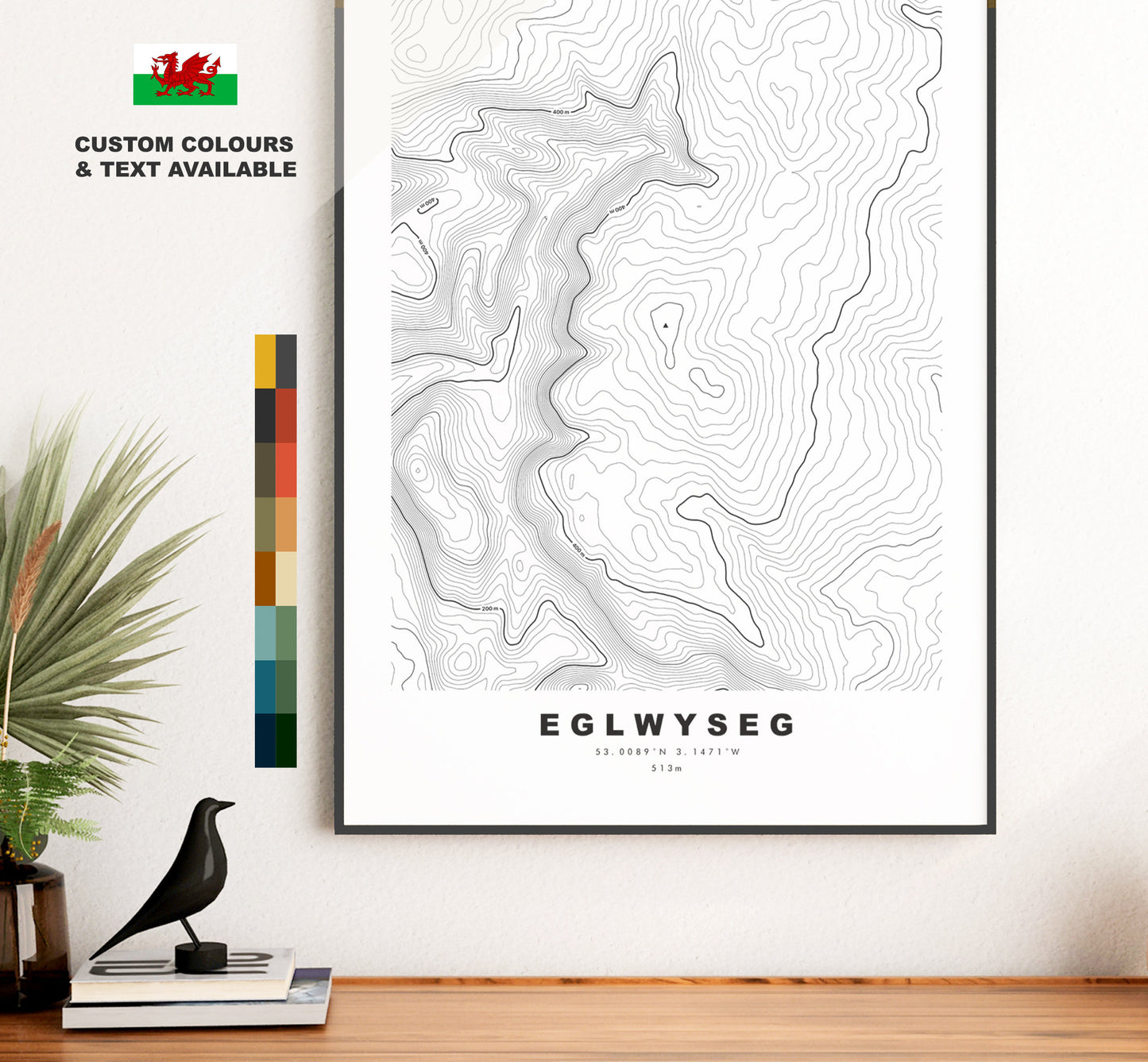 Eglwyseg Mountain Print - Contour Map - Eglwyseg - Wales - Topographic Map - Print - Poster - Wall Art - Eglwyseg Poster - Map - Topography